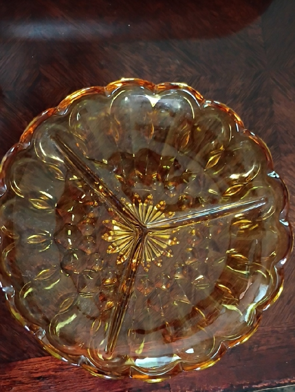 Vintage Anchor Hocking Amber Glass Divided Serving Dish - Home Art